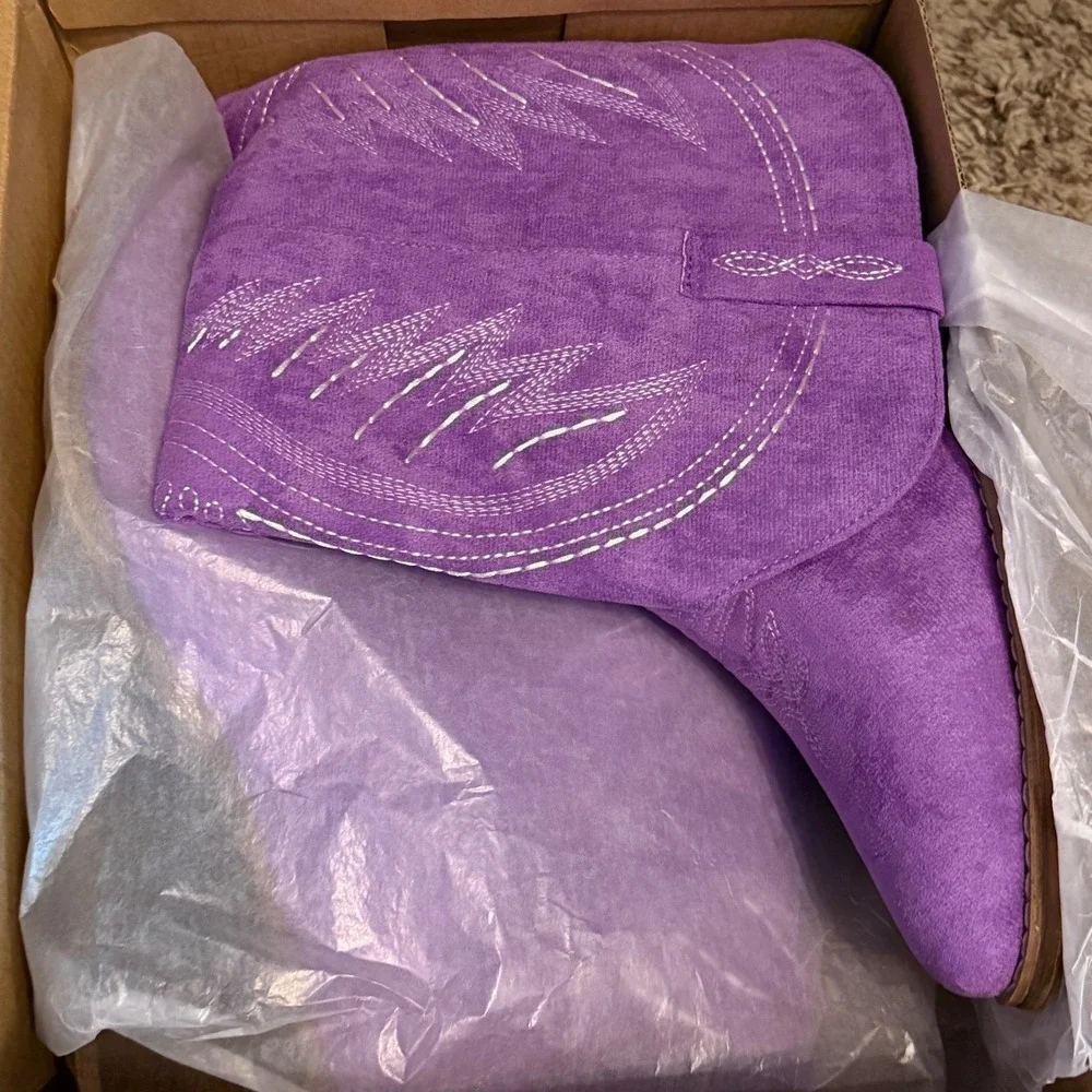 Fomoti Womens Purple Faux Suede Western Cowboy Boots Embroidered Sz 11 NEW - Picture 13 of 15